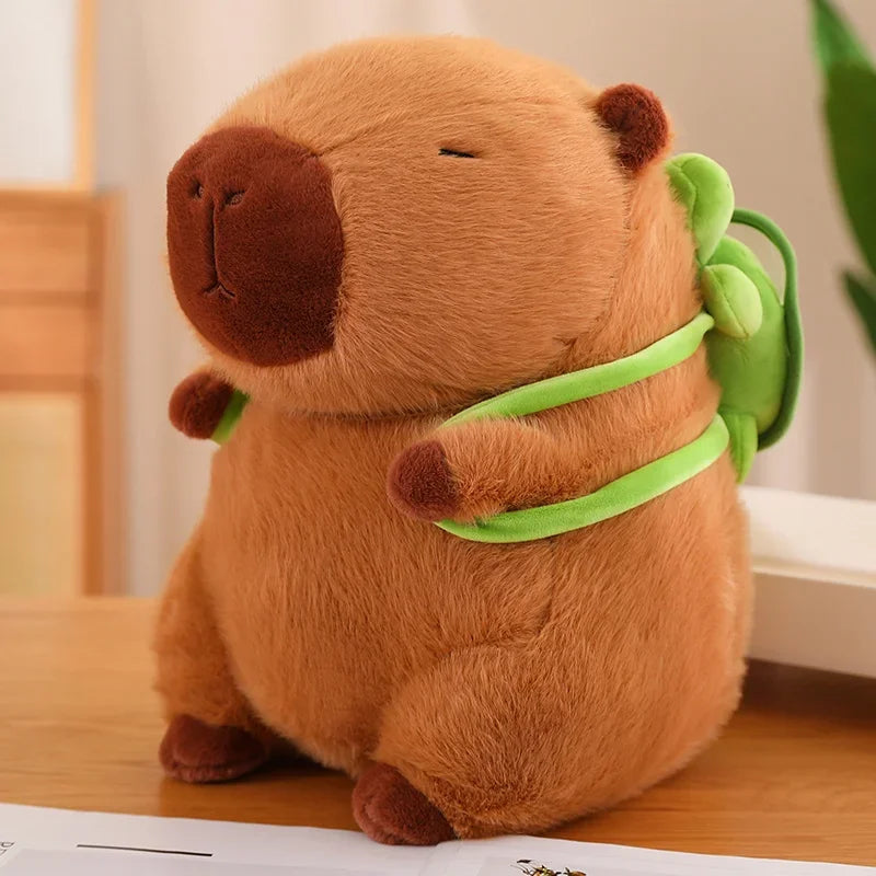 Capybara Plush Toy With Strawberry Hat And Turtle Backpack