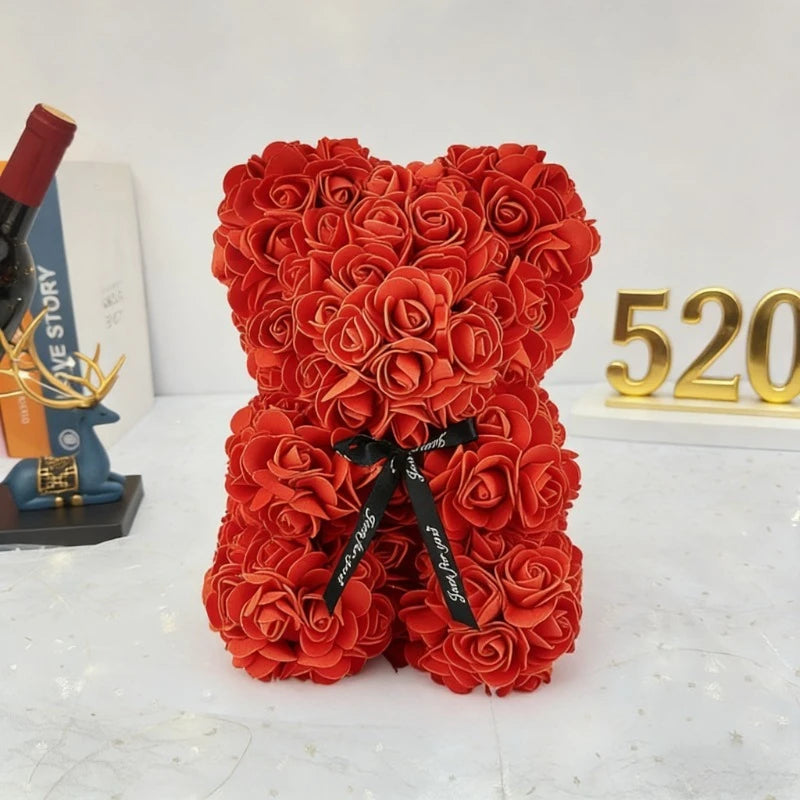 Eternal Rose Teddy Bear Gift – Artificial Flower Decor