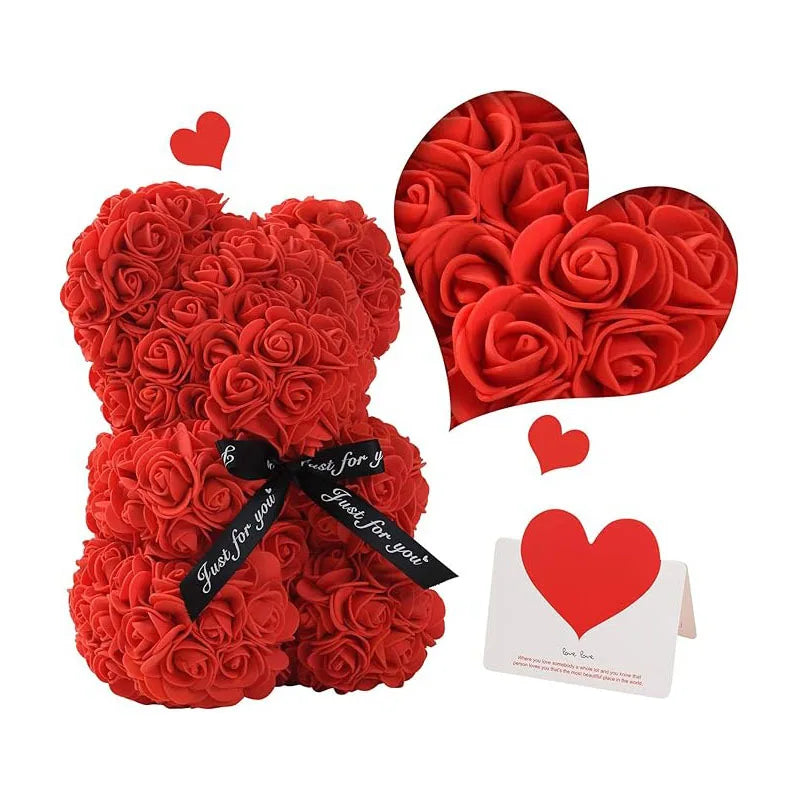 Eternal Rose Teddy Bear Gift – Artificial Flower Decor