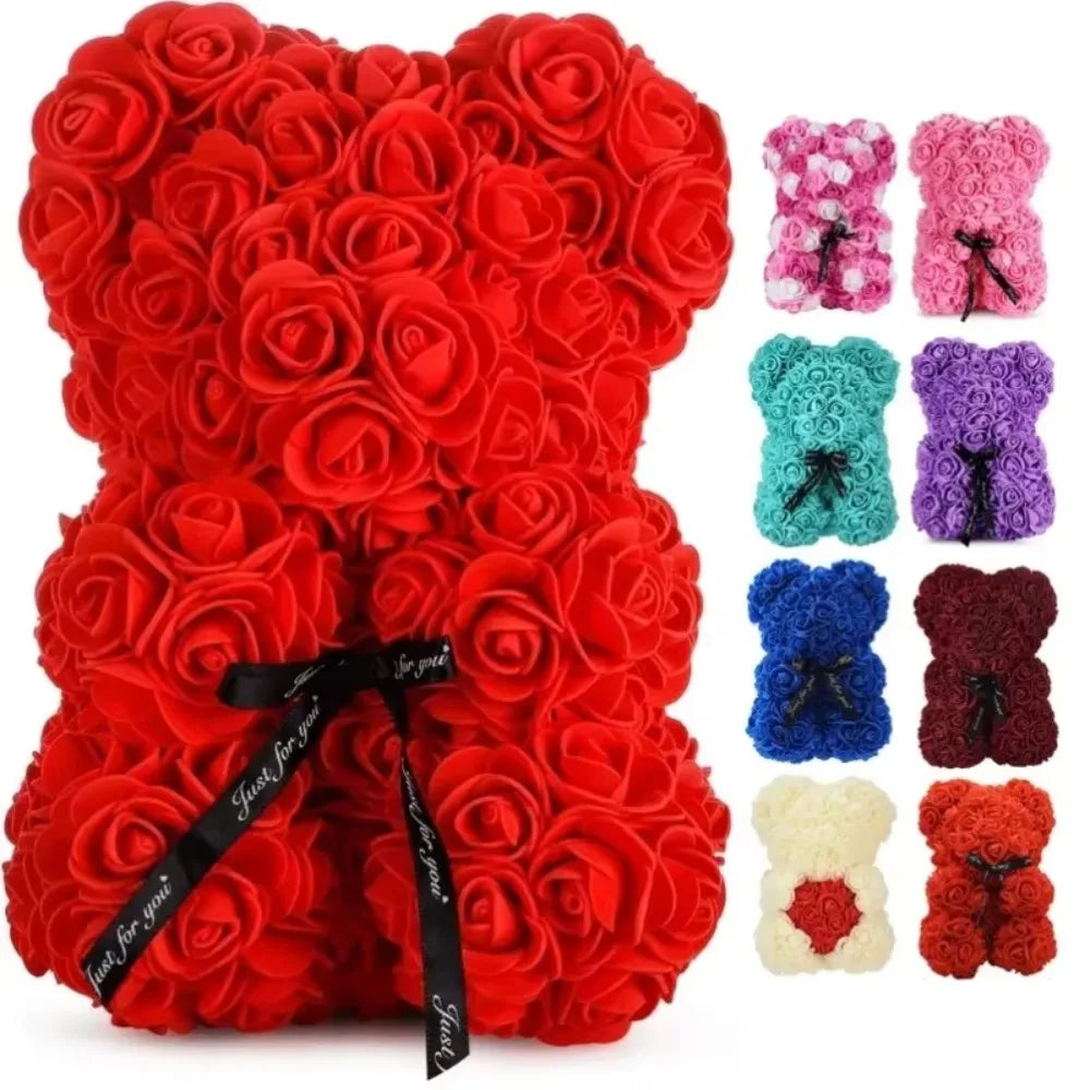 Eternal Rose Teddy Bear Gift – Artificial Flower Decor