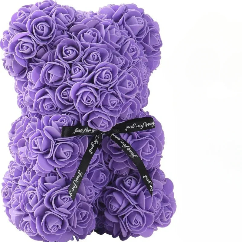 Purple Color Eternal Rose Teddy Bear Gift – Artificial Flower Decor