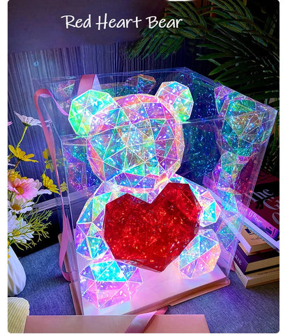 30cm Red Bear Color LED Teddy Bear Gift Lamp With Heart – Romantic Night Light