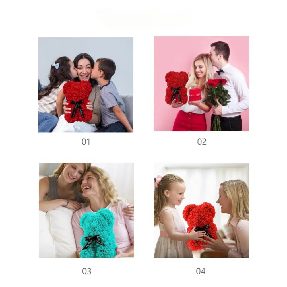 Eternal Rose Teddy Bear Gift – Artificial Flower Decor