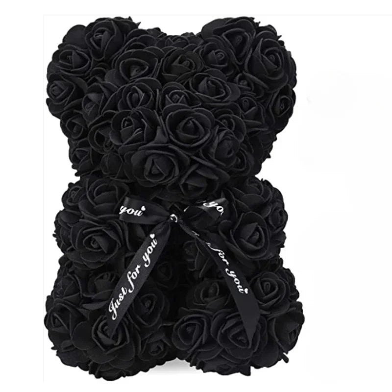 Black Color Eternal Rose Teddy Bear Gift – Artificial Flower Decor