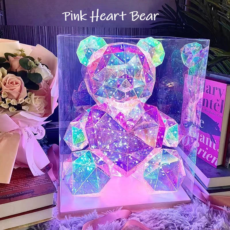 30cm Pink Teddy Color LED Teddy Bear Gift Lamp With Heart – Romantic Night Light