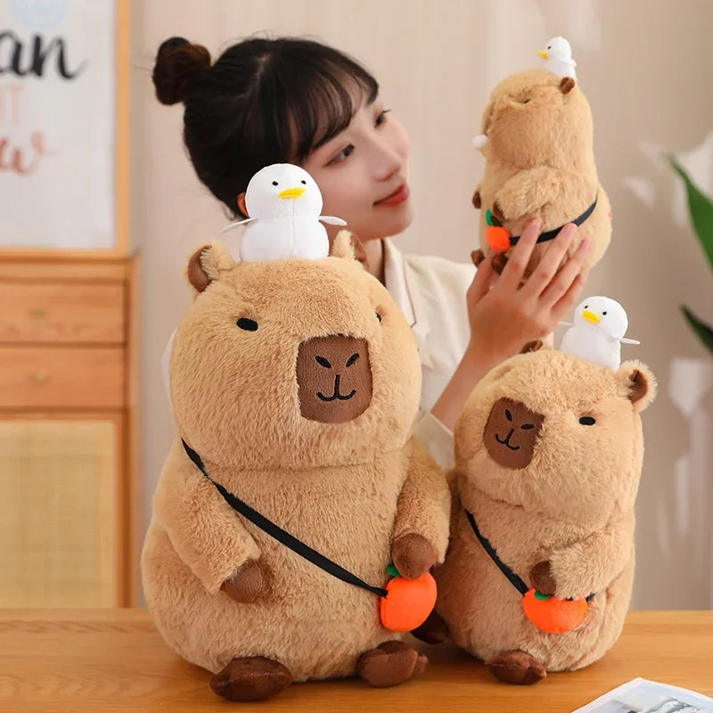 Capybara Plush Toy With Strawberry Hat And Turtle Backpack
