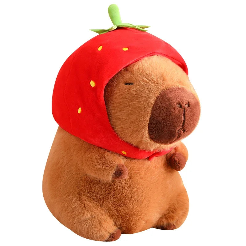 strawberry capybara Color Capybara Plush Toy With Strawberry Hat And Turtle Backpack